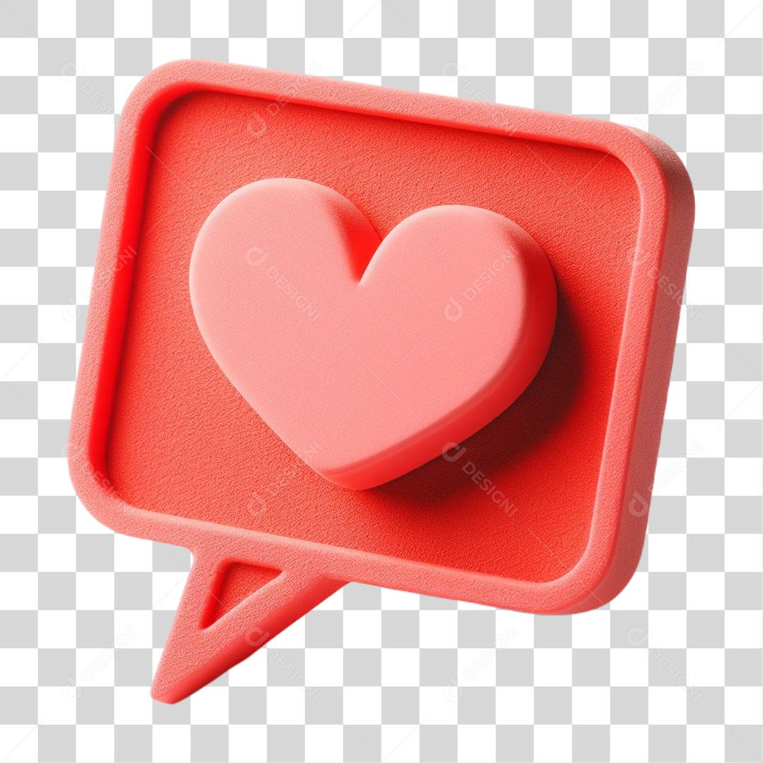 Emoji de Coração Elemento 3D Vermelho e Rosa para Composição PNG Transparente
