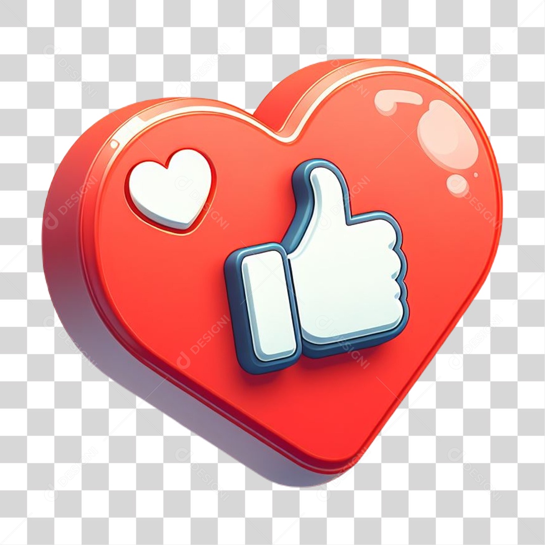 Like em Coração Elemento 3D para Composição PNG Transparente