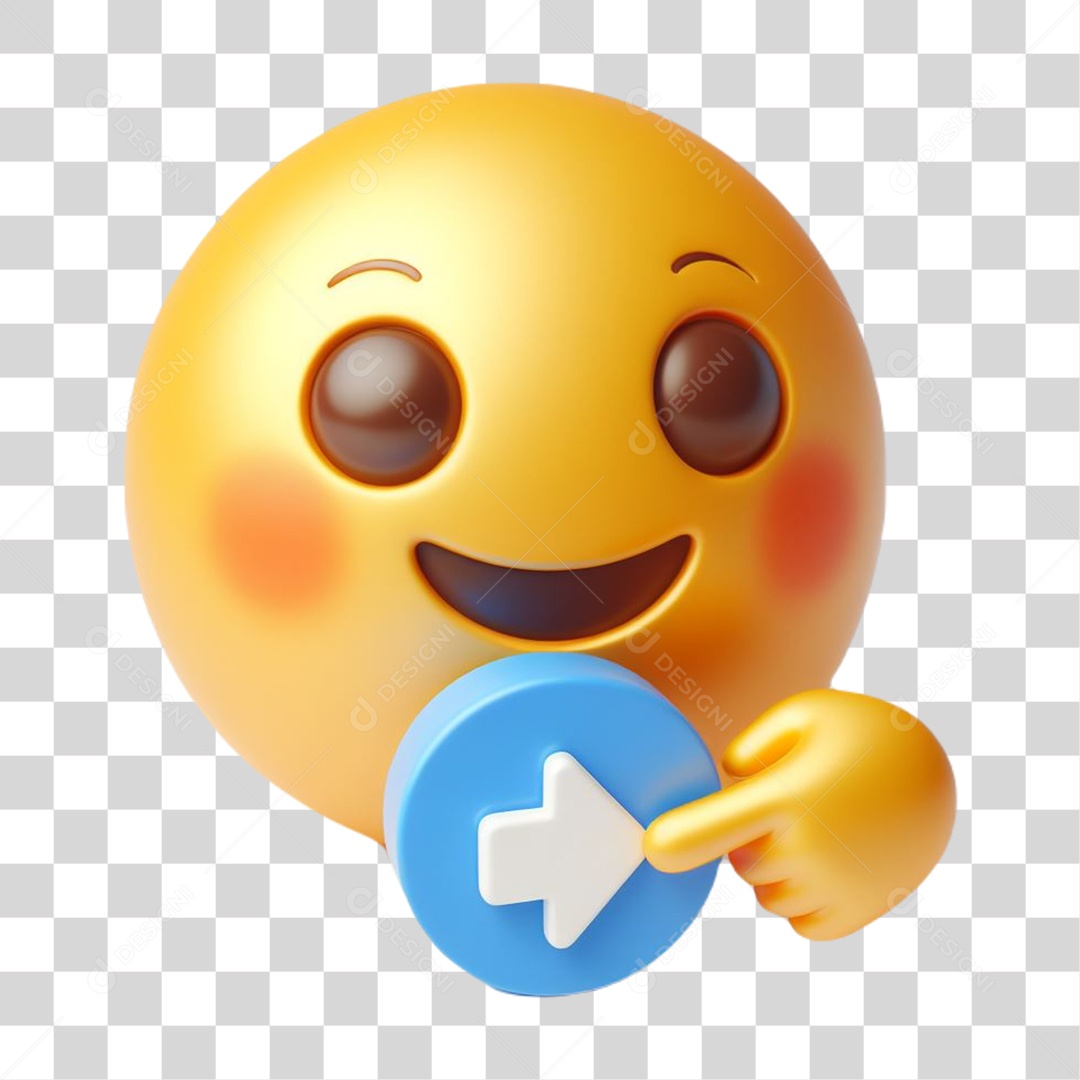 Emoji Alegre Apontando pra Seta Elemento 3D Para Composição PNG Transparente