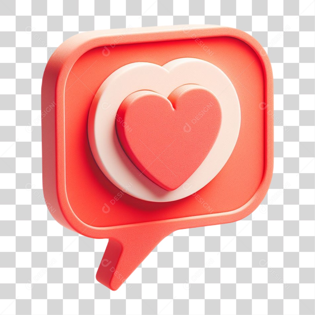 Emoji de Coração Elemento 3D Vermelho para Composição PNG Transparente