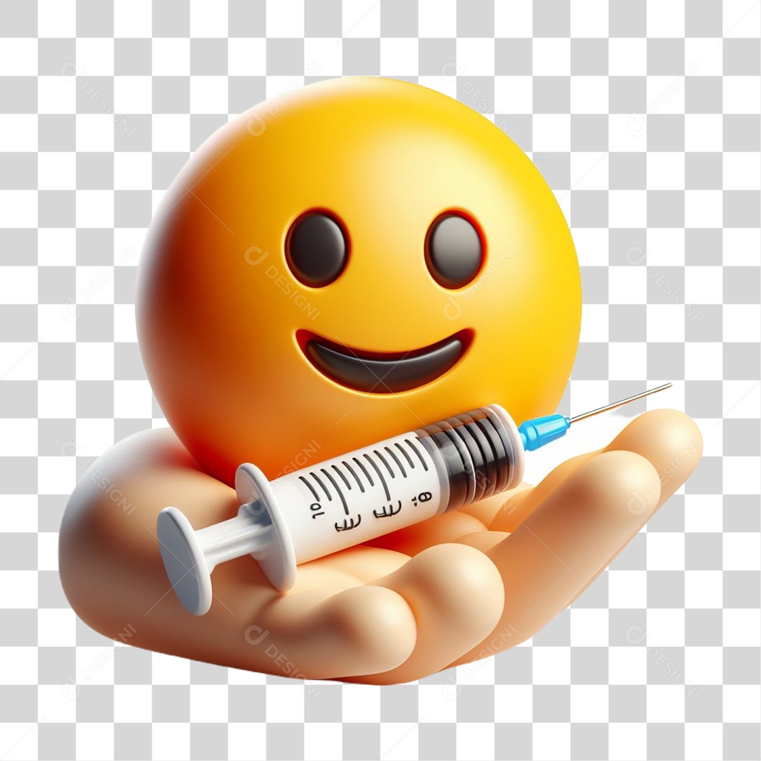 Mão Segurando Emoji e Vacina PNG Transparente