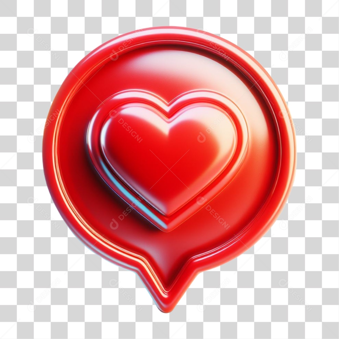 Emoji de Coração Elemento 3D Vermelho para Composição PNG Transparente