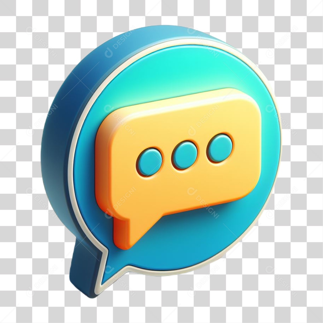 Caixa de Fala Elemento 3D Azul e Amarelo para Composição PNG Transparente