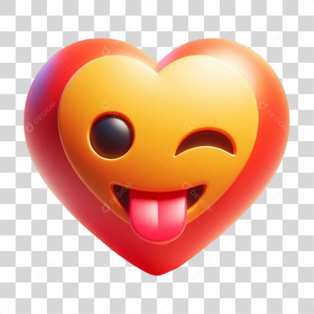 Coração Feliz Elemento 3D Vermelho para Composição PNG Transparente