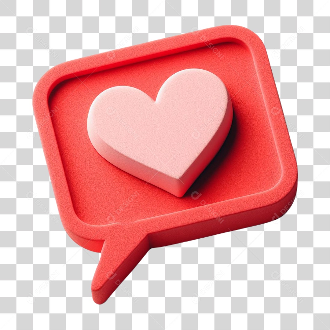 Emoji de Coração Elemento 3D Vermelho e Rosa para Composição PNG Transparente