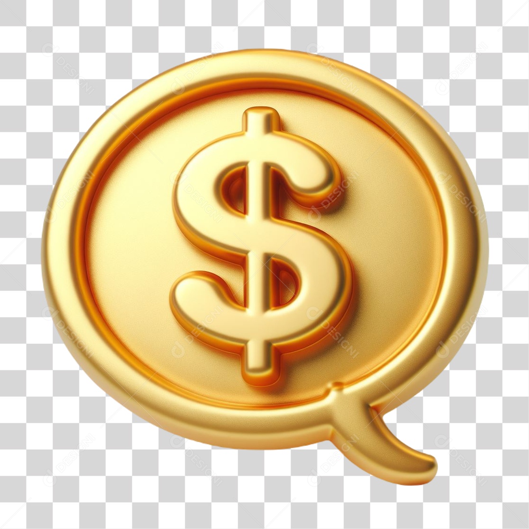 Cifrão em Caixa de Fala Elemento 3D para Composição PNG Transparente