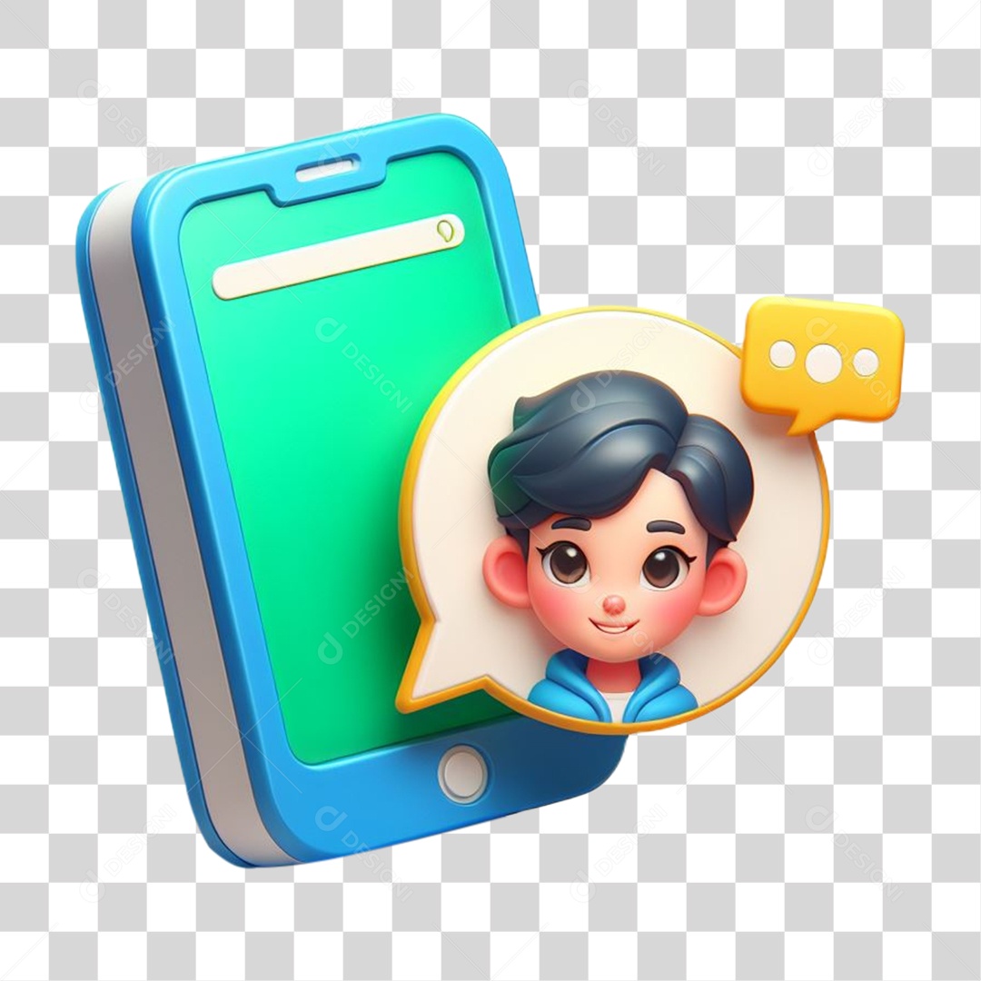 Mensagem de Notificação em Celular Elemento 3D para Composição PNG Transparente
