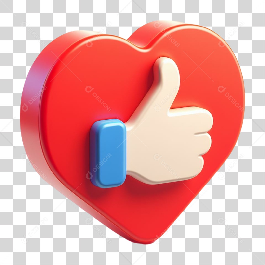 Like em Coração Elemento 3D para Composição PNG Transparente