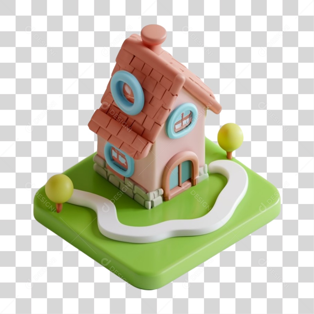 Casa Imobiliária Elemento 3D para Composição PNG Transparente