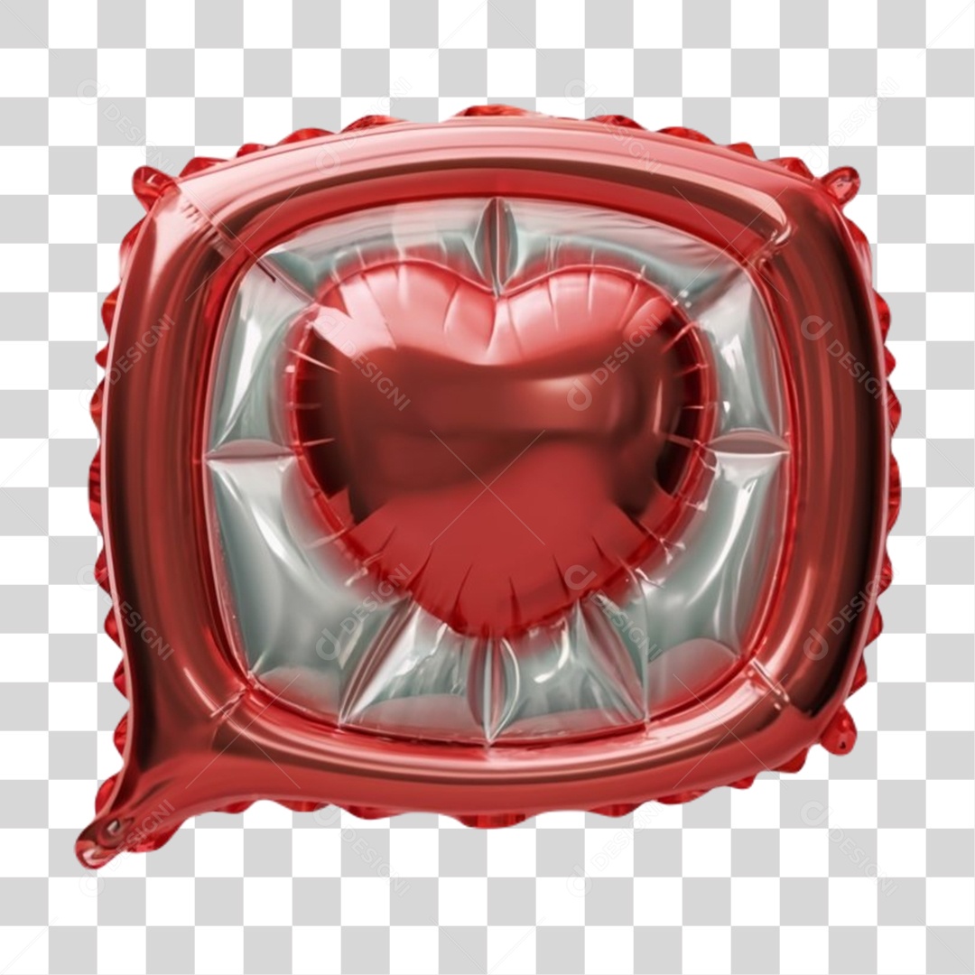 Balão Caixa de Fala Vermelho com Coração Elemento 3D para Composição PNG Transparente