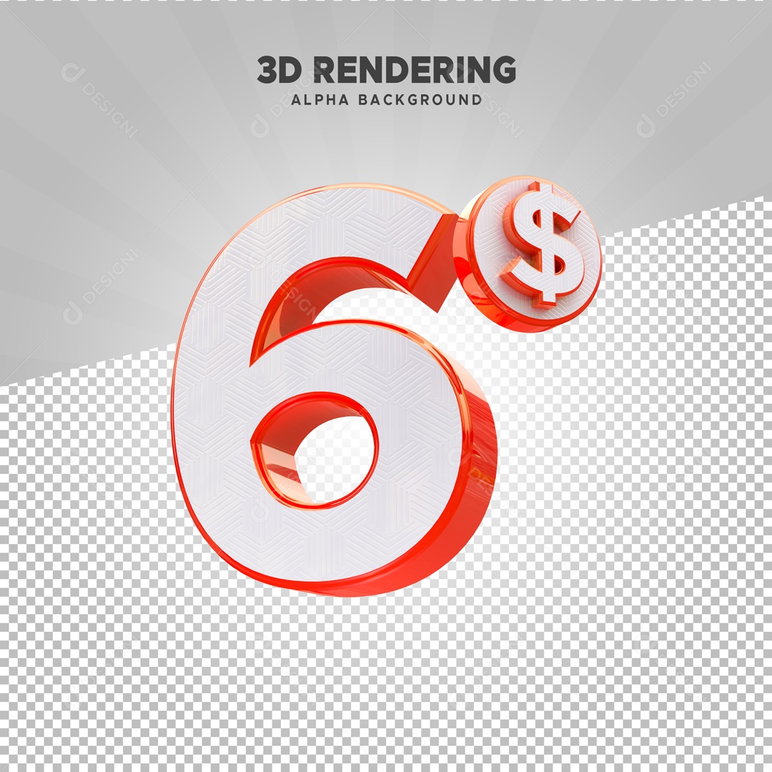 Número 6 com Ícone de Cifrão Elemento 3D para Composição PSD
