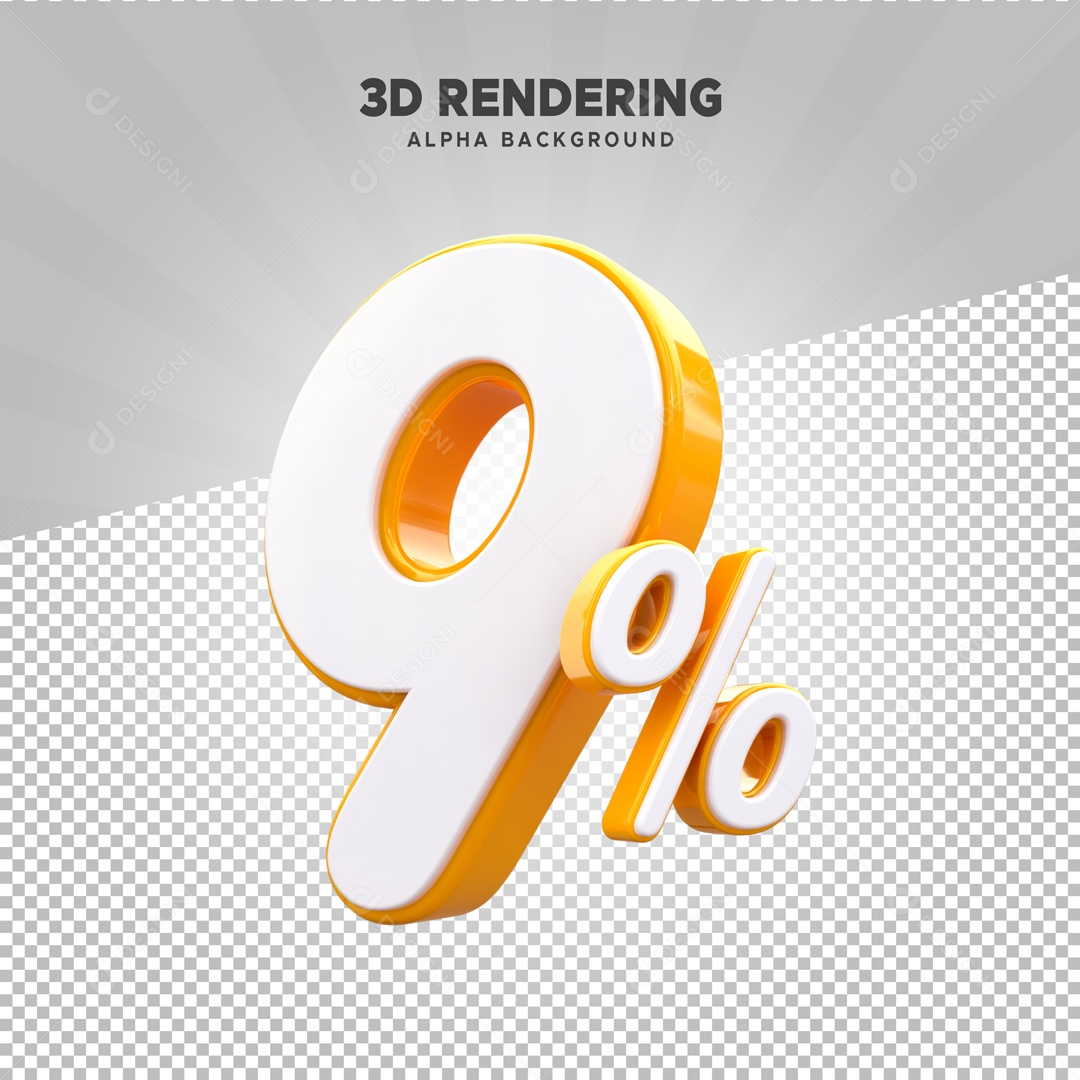 9% de Desconto Elemento 3D Branco Amarelo para Composição PSD