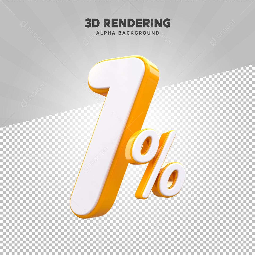 1% de Desconto Elemento 3D Branco Amarelo para Composição PSD