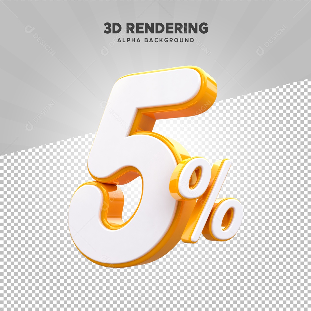 5% de Desconto Elemento 3D Branco Amarelo para Composição PSD
