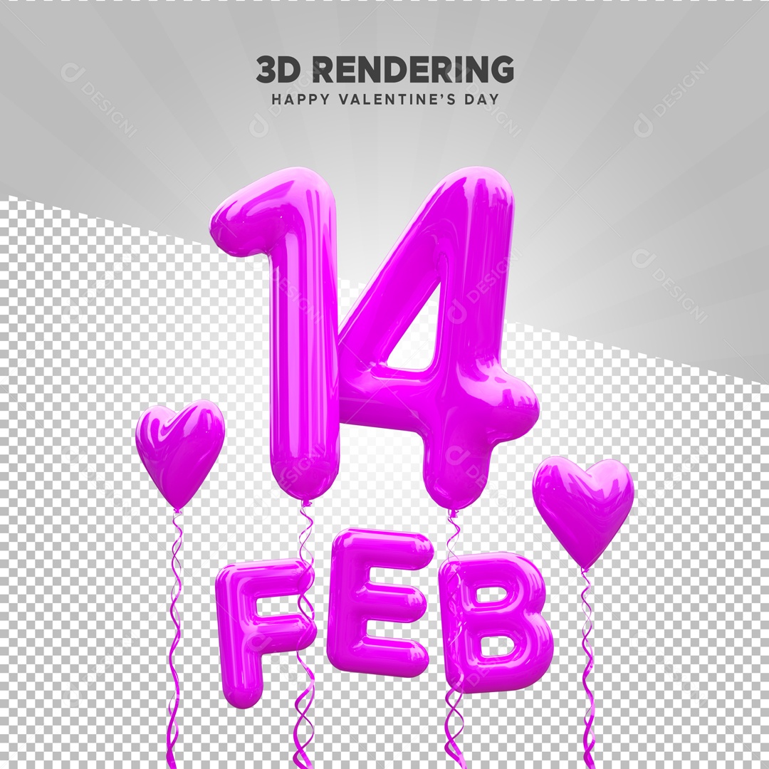 14 F E B Balões Elemento 3D Roxo para Composição PSD