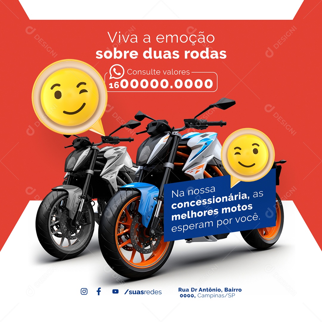 Concessionária de Motos Viva a emoção sobre duas rodas as melhores motos Social Media PSD Editável