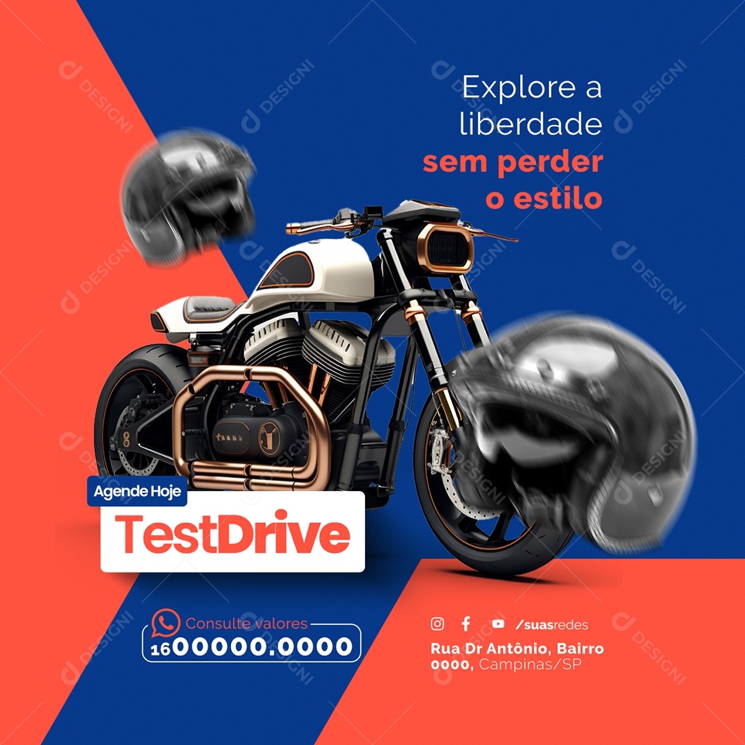Concessionária de Motos Explore a liberdade sem perder o estilo Agende Hoje Test Drive Social Media PSD Editável