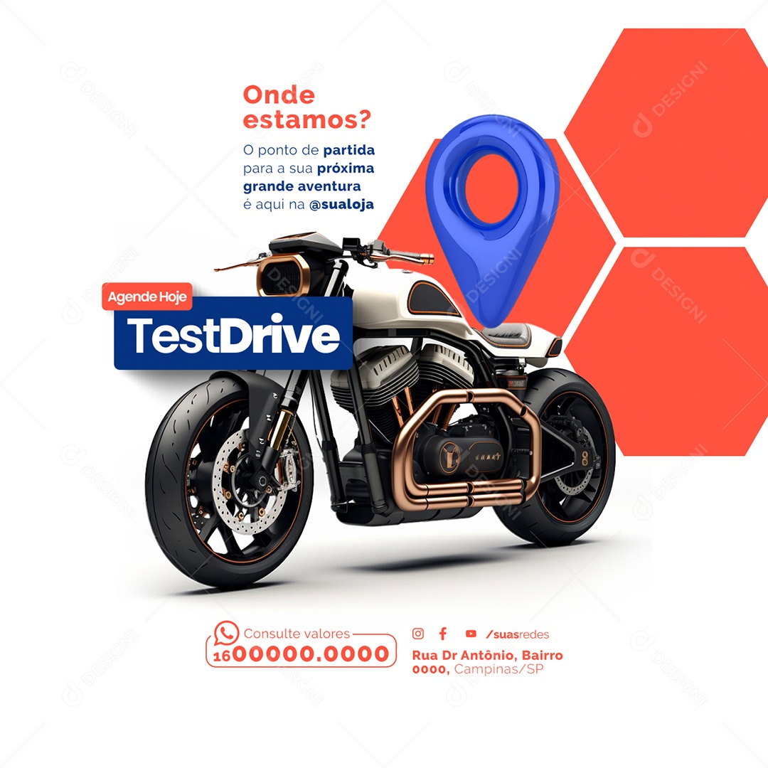 Concessionária de Motos Onde Estamos Agende Hoje Test Drive Social Media PSD Editável