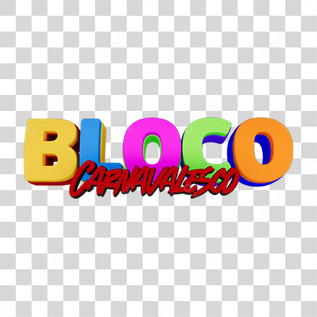 Texto 3D Bloco Carnavalesco PNG Transparente