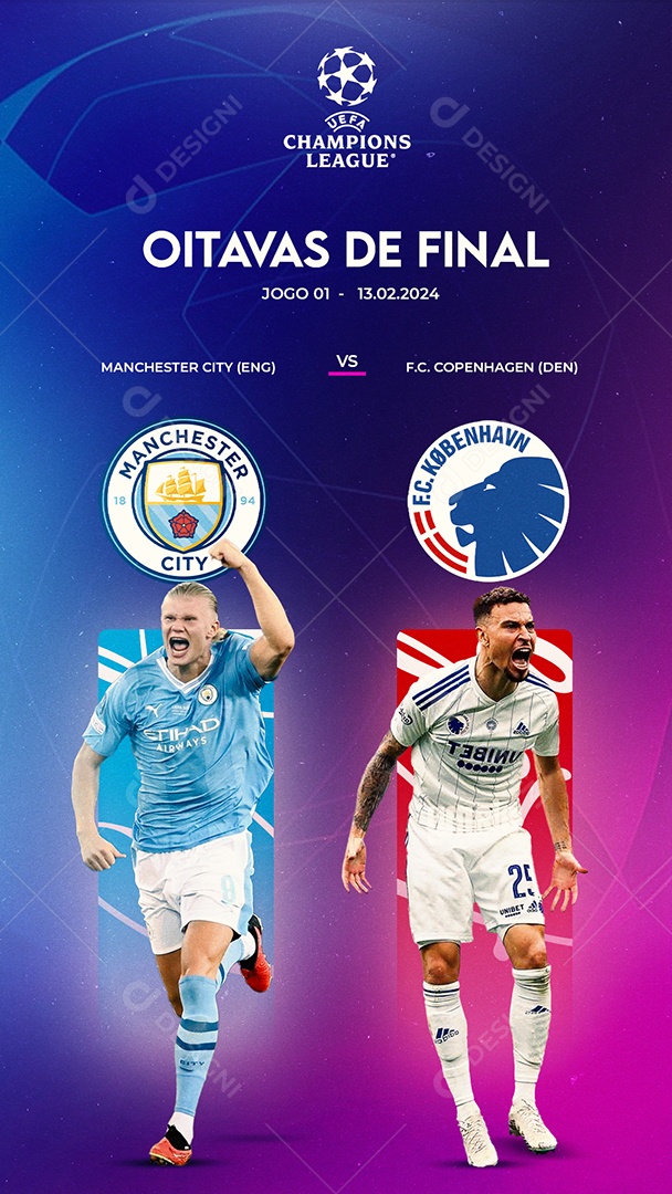 Social Media Story Flyer Oitavas De Final Champions League Manchester City Vs Copenhagen PSD Editável