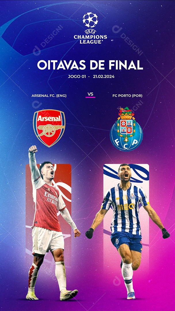 Social Media Story Flyer Oitavas De Final Champions League Arsenal Vs Porto PSD Editável