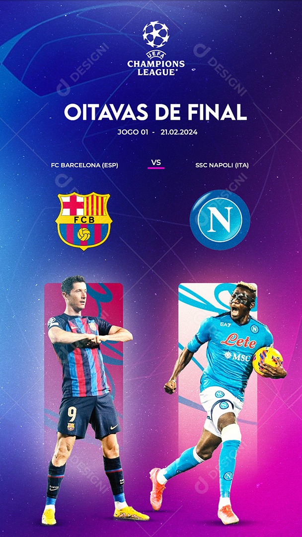 Social Media Story Flyer Oitavas De Final Champions League Barcelona Vs Napoli PSD Editável