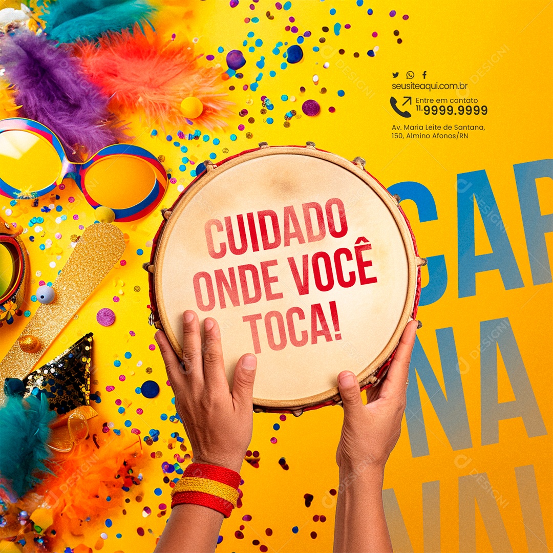 Carnaval Conscientização Cuidado Onde Você Toca Social Media PSD Editável