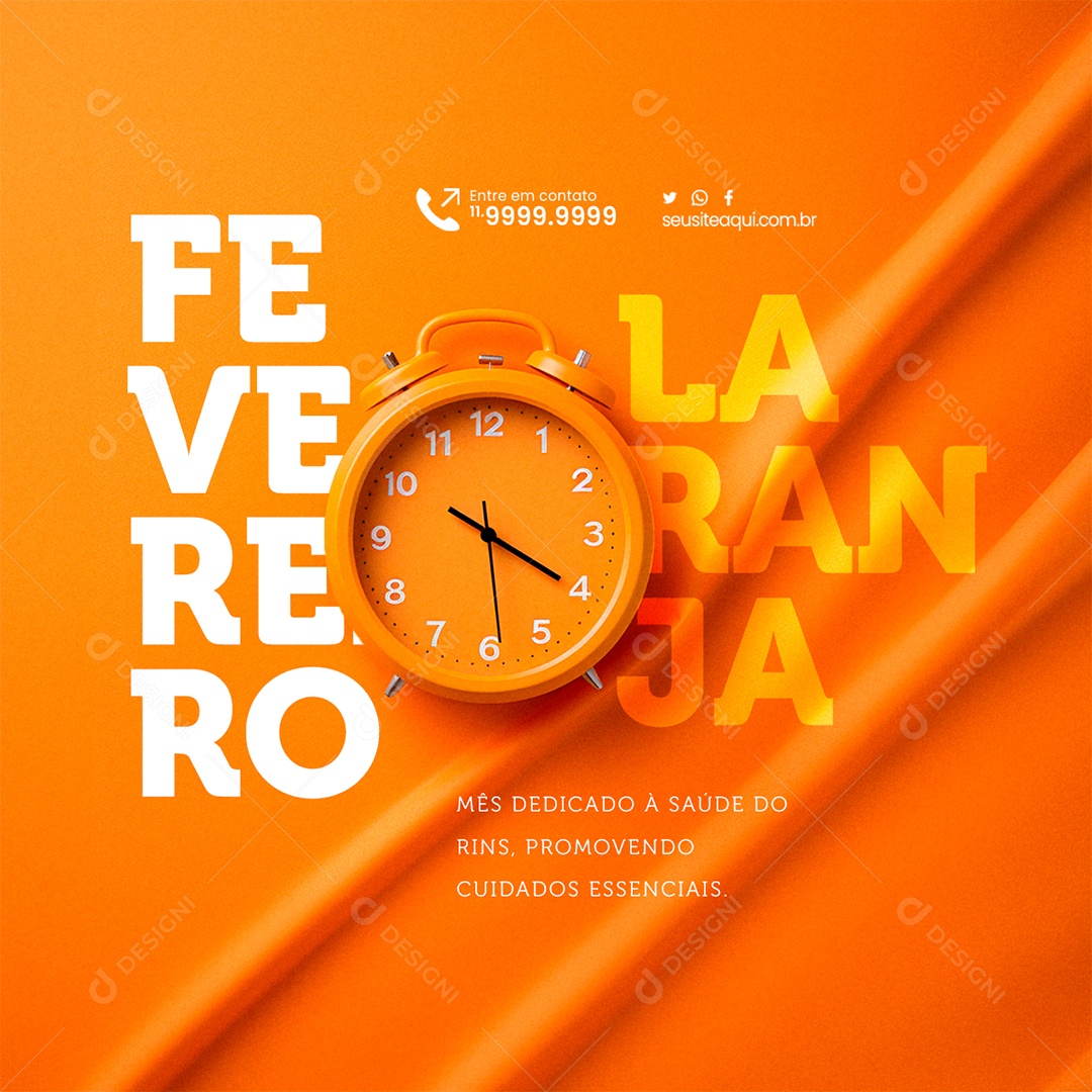 Fevereiro Laranja Mês Dedicado à Saúde Do Rins Promovendo Cuidados Essenciais Social Media PSD Editável