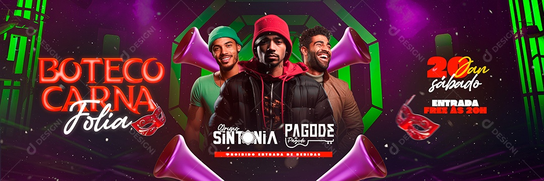 Carrossel Flyer Carnaval Boteco Carna Folia Grupo Sintonia Pagode do Pagode Social Media PSD Editável