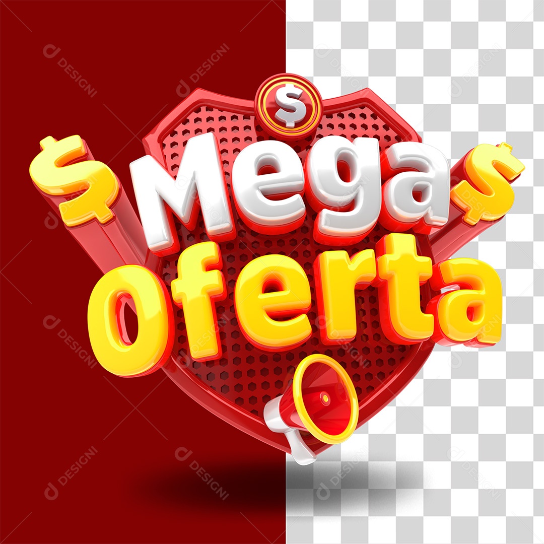 Mega Oferta Selo 3D Amarelo Vermelho e Branco para Composição PSD