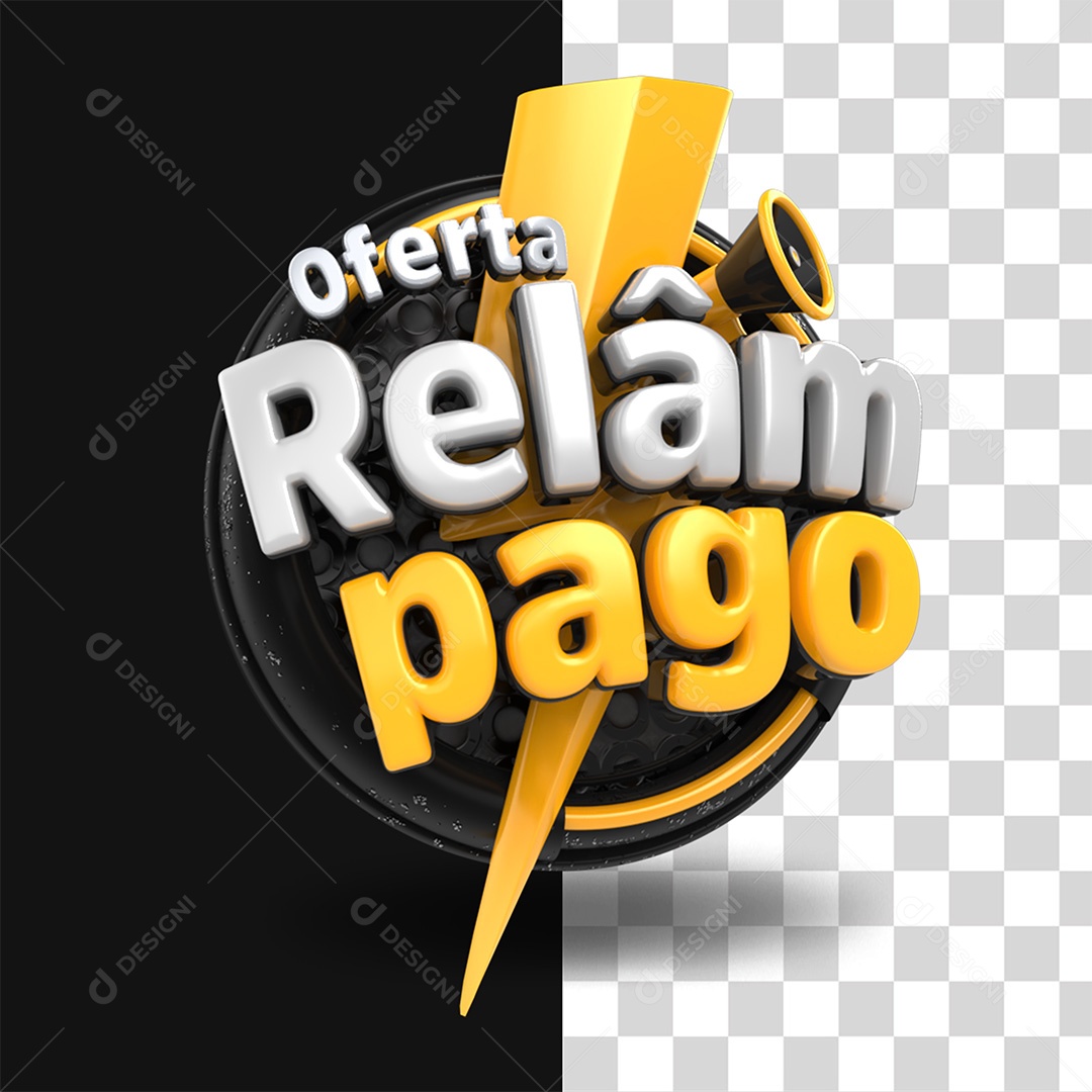 Oferta Relâmpago Selo 3D Amarelo Branco e Preto para Composição PSD