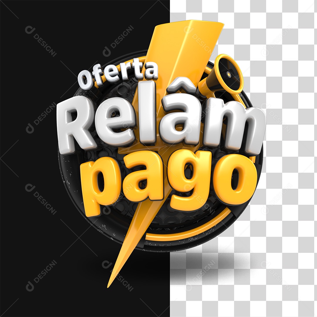 Oferta Relâmpago Selo 3D Amarelo Branco e Preto para Composição PSD