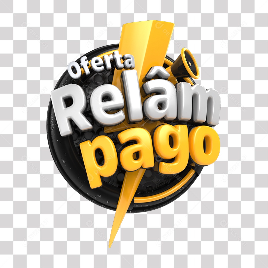 Oferta Relâmpago Selo 3D Amarelo Branco e Preto para Composição PNG Transparente