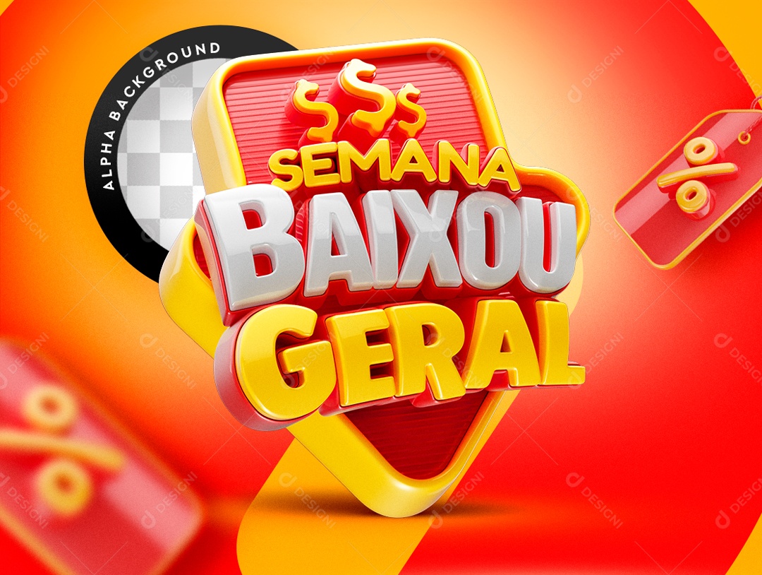 Selo 3D Vermelho Semana Baixou Geral Para Composição PSD