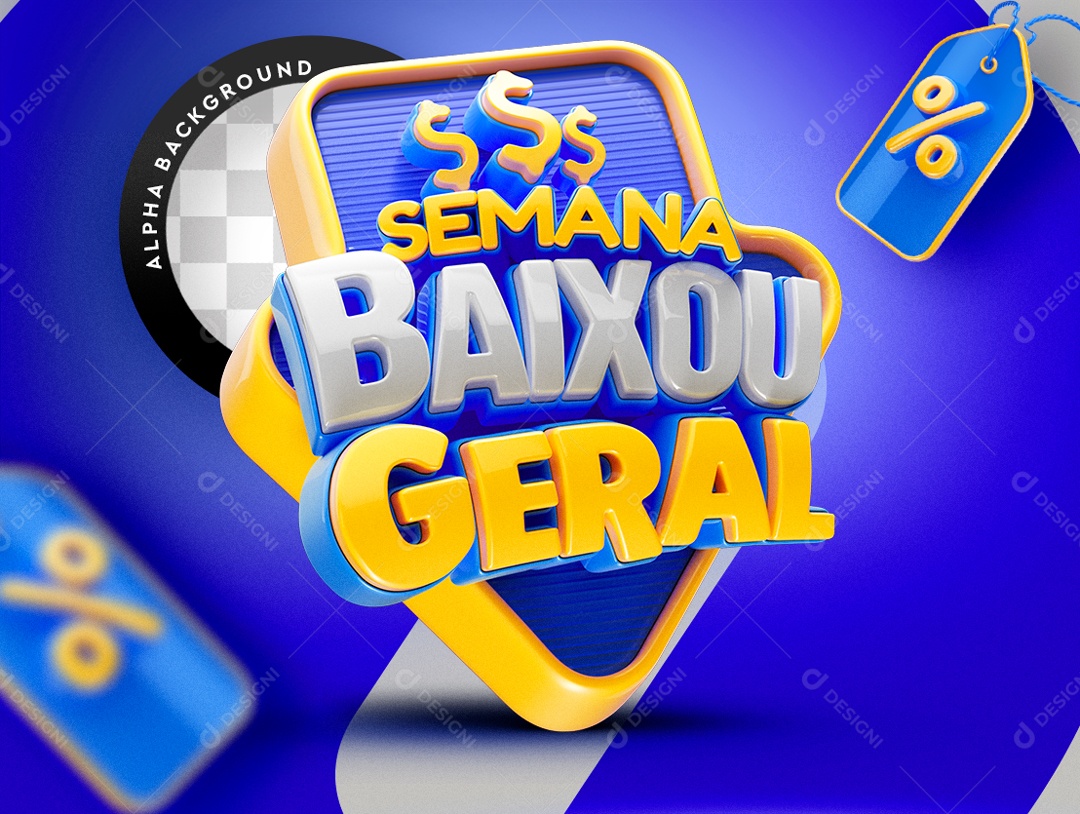 Selo 3D Azul Semana Baixou Geral Para Composição PSD
