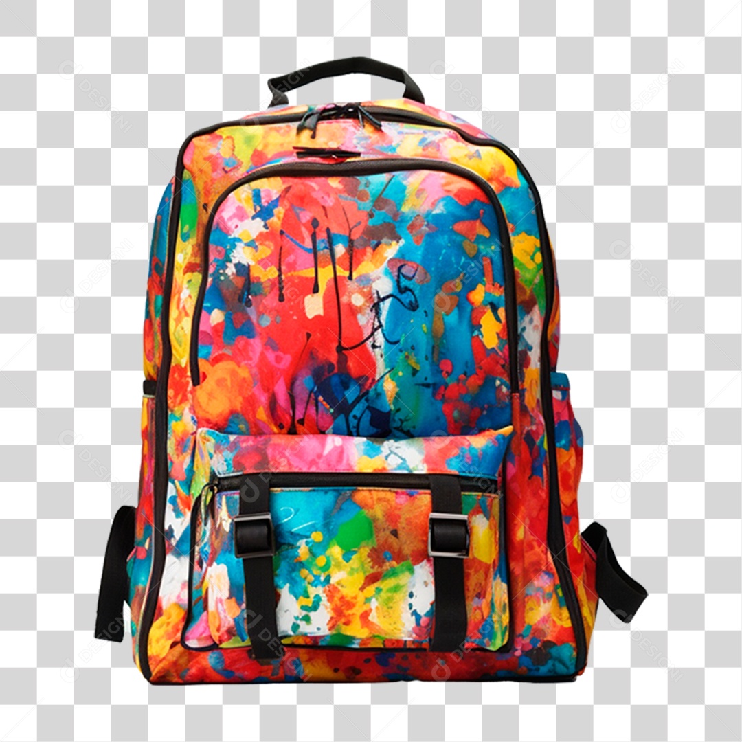 Mochila de Escola Colorida PNG Transparente