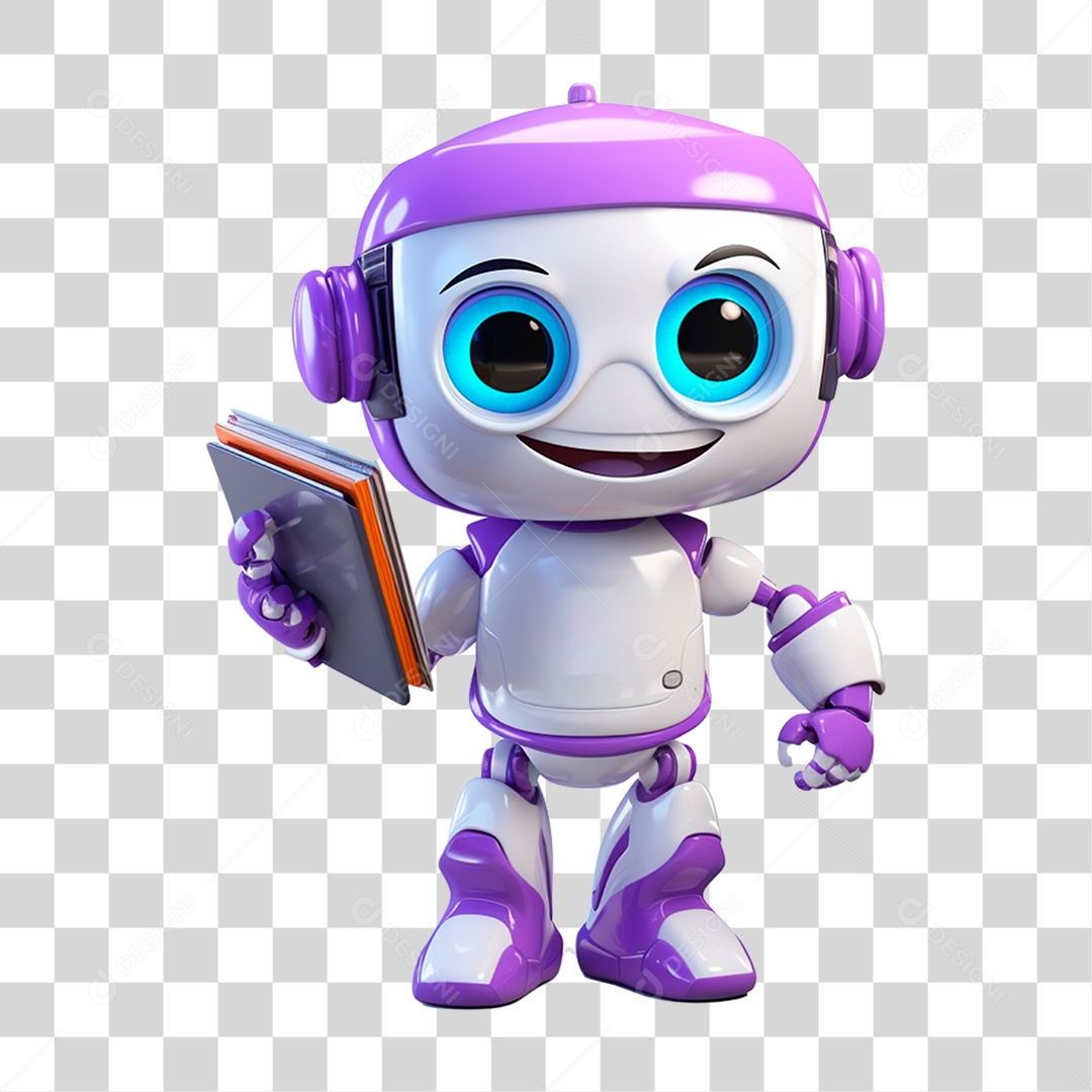 Robô com Livro nas Mãos PNG Transparente