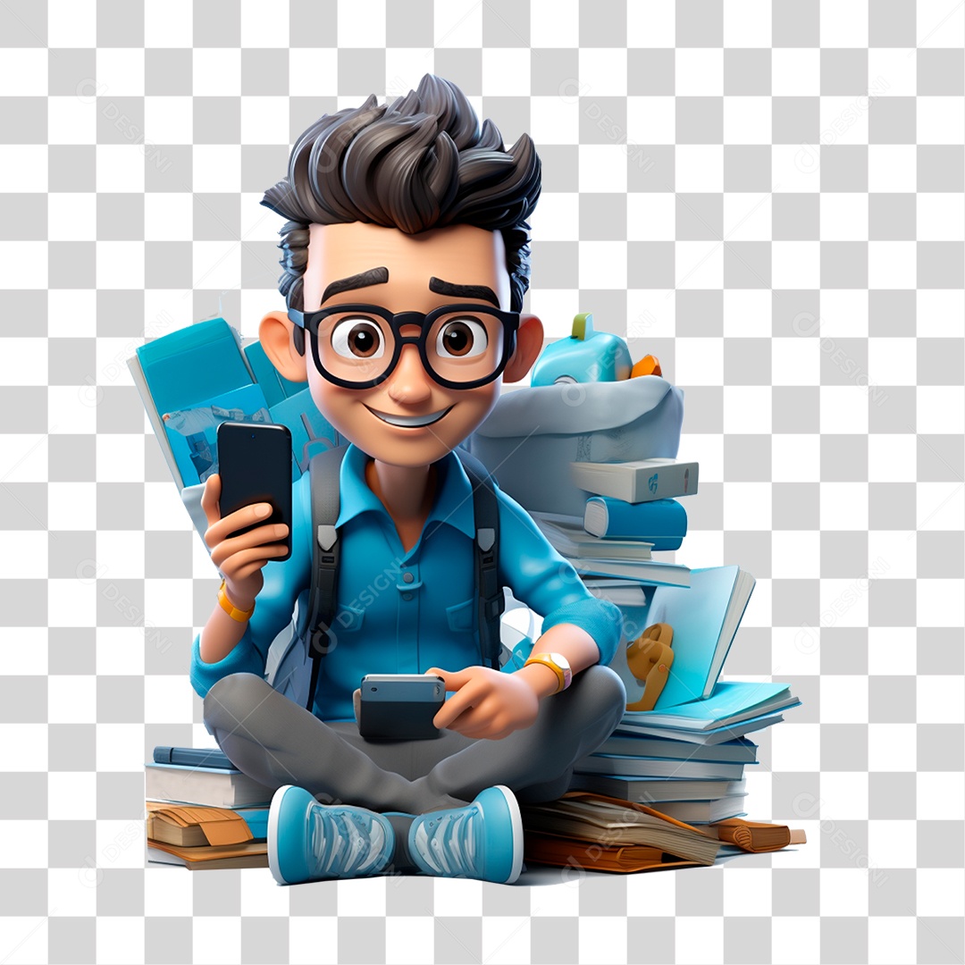 Estudante com Celular PNG Transparente