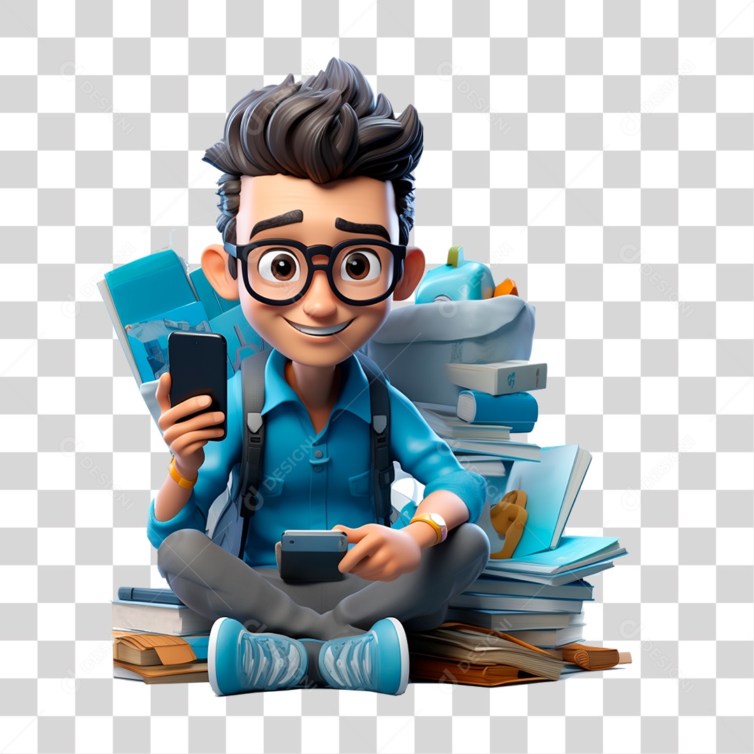 Estudante com Celular PNG Transparente