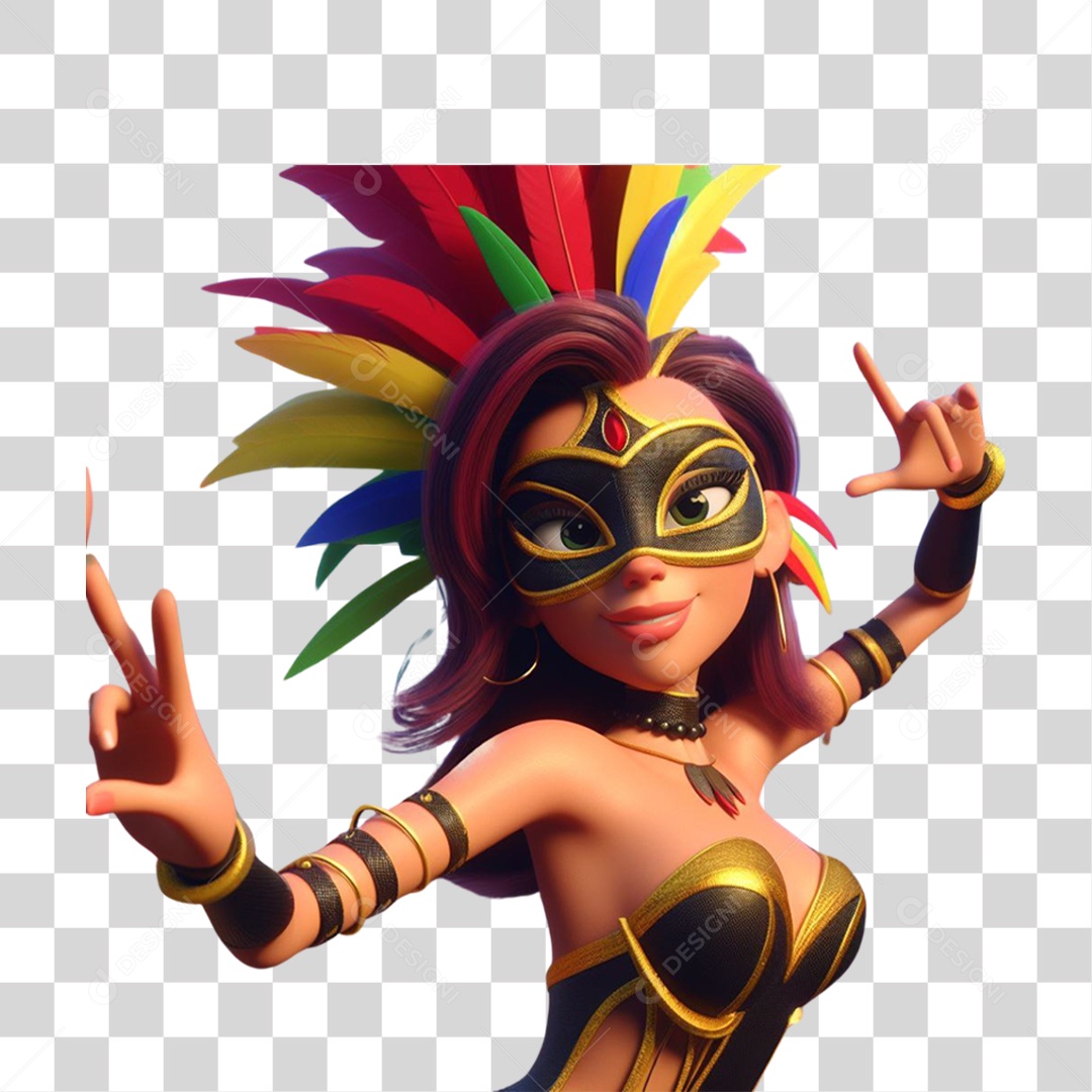 Personagem 3D Mulher Pulando Carnaval PNG Transparente