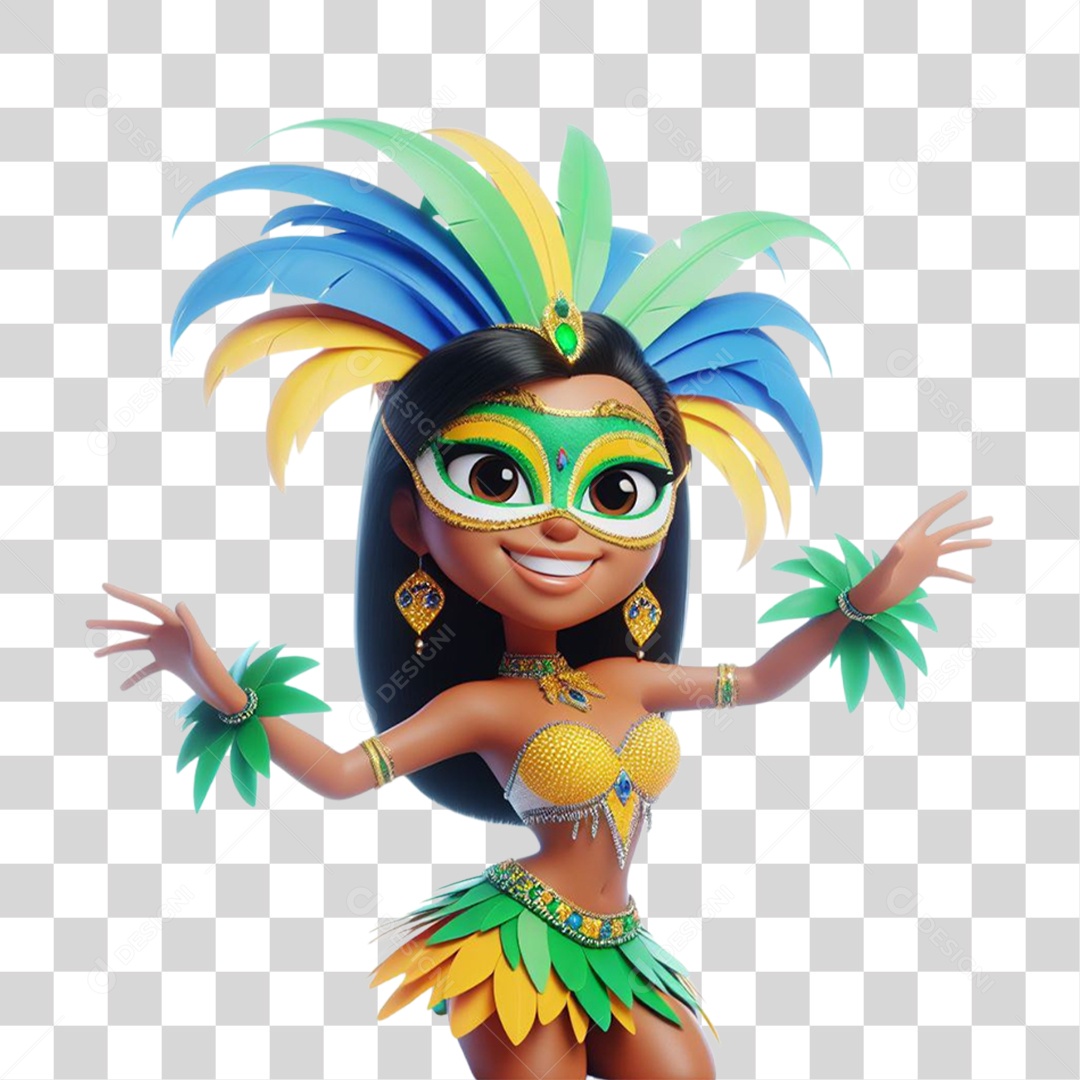 Personagem 3D Mulher Pulando Carnaval PNG Transparente