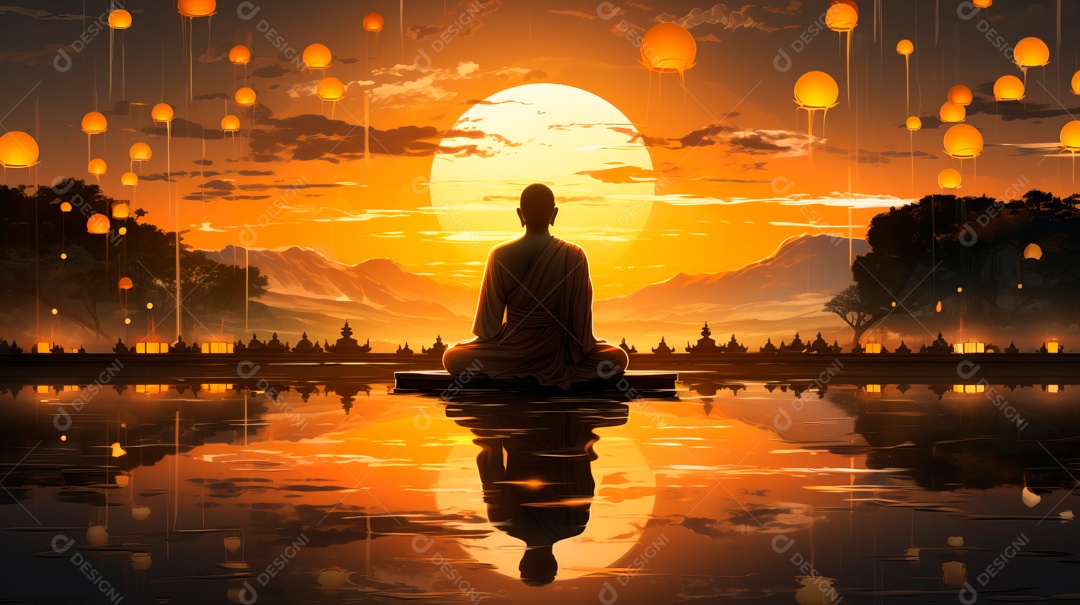 Estátua de buda sentando flutuante.