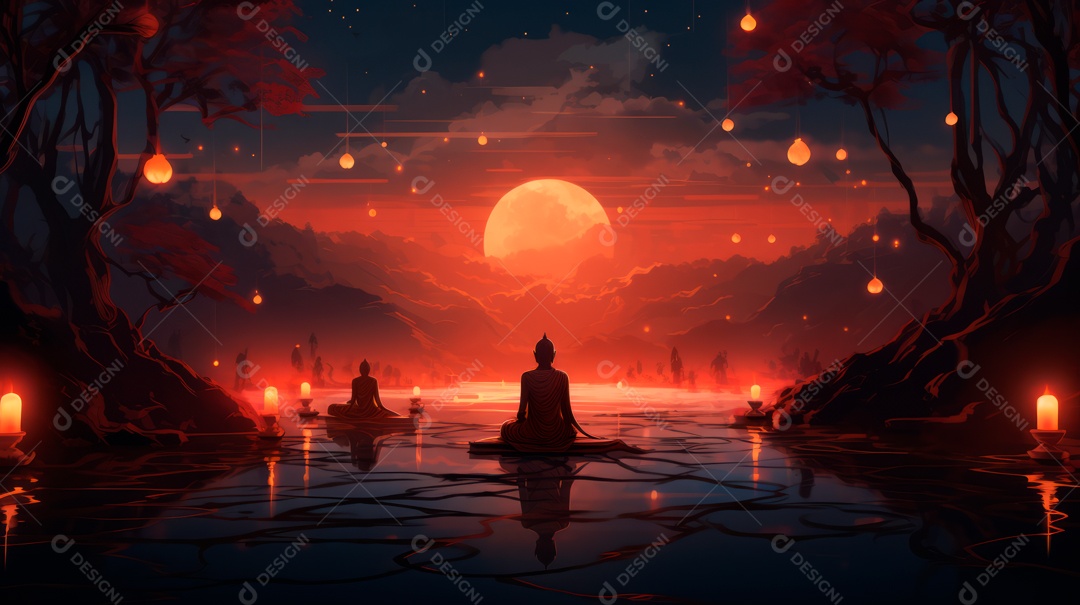 Estátua de buda sentando flutuante.