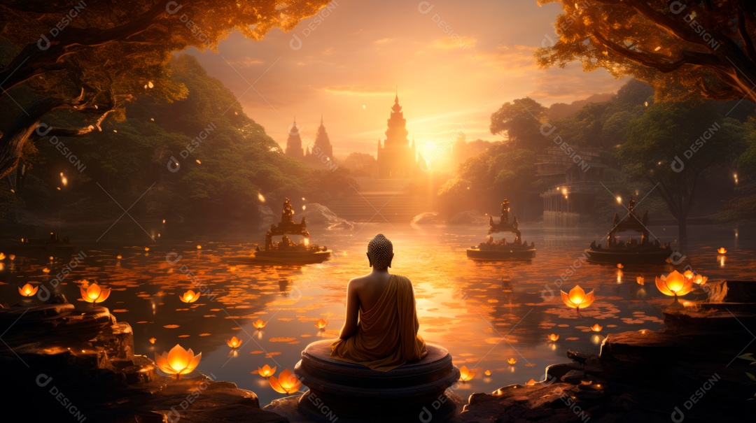 Estátua de buda sentando flutuante.