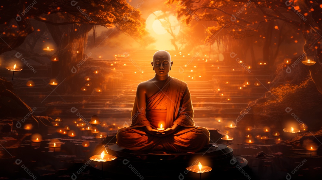 Estátua de buda sentando flutuante.