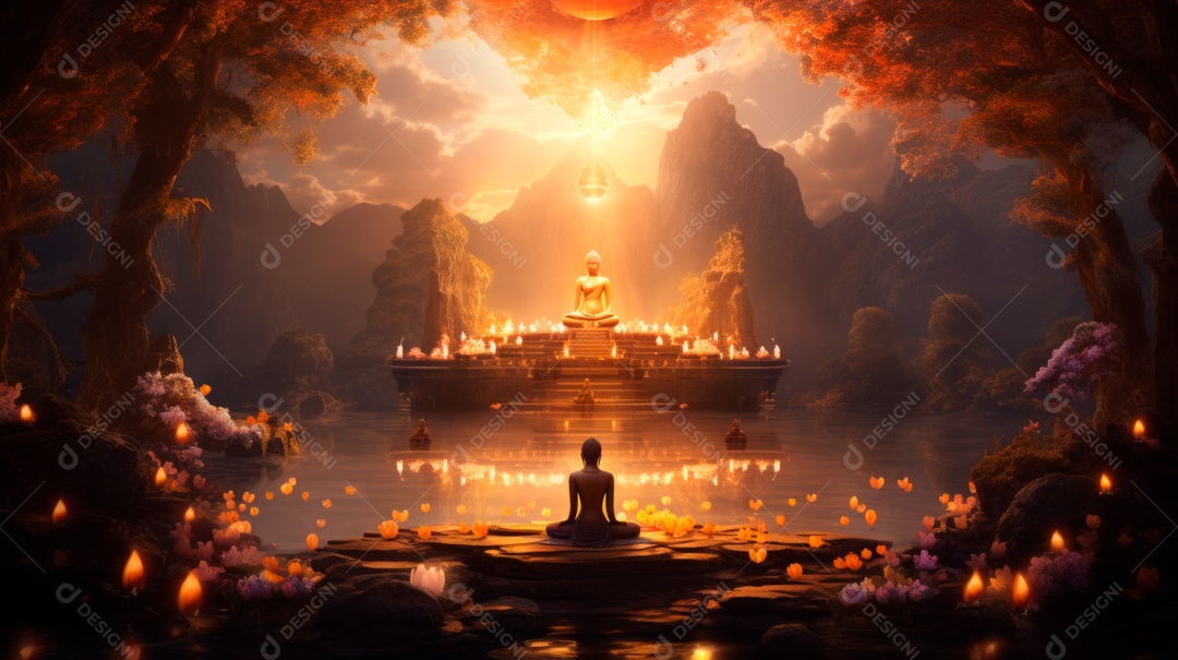 Estátua de buda sentando flutuante.