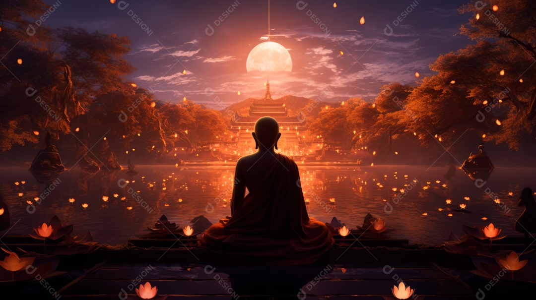 Estátua de buda sentando flutuante.