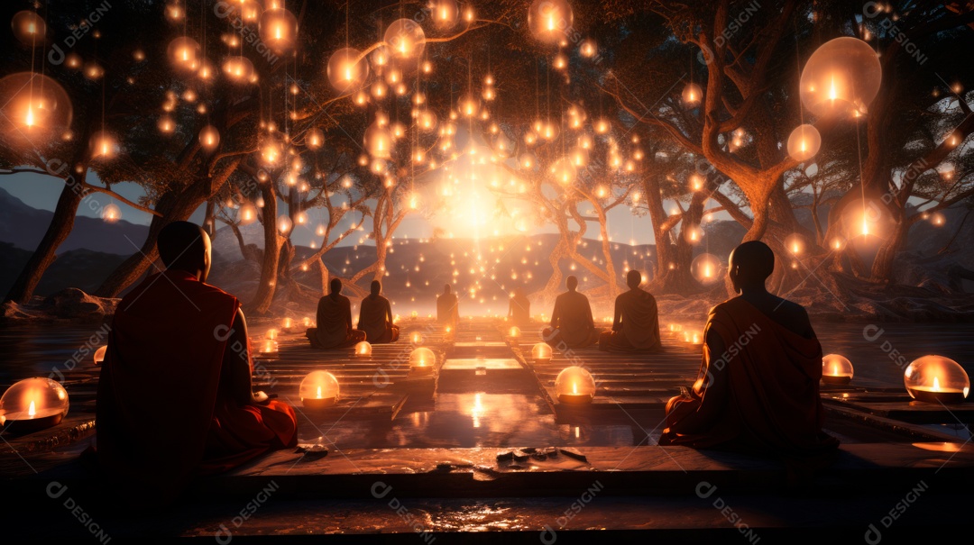 Estátua de buda sentando flutuante.