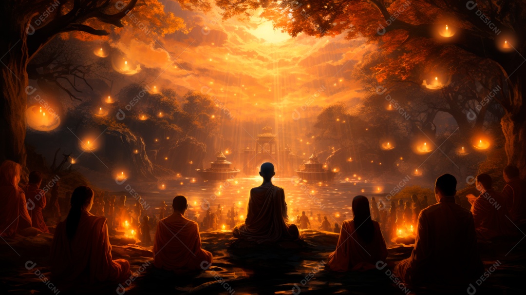 Estátua de buda sentando flutuante.