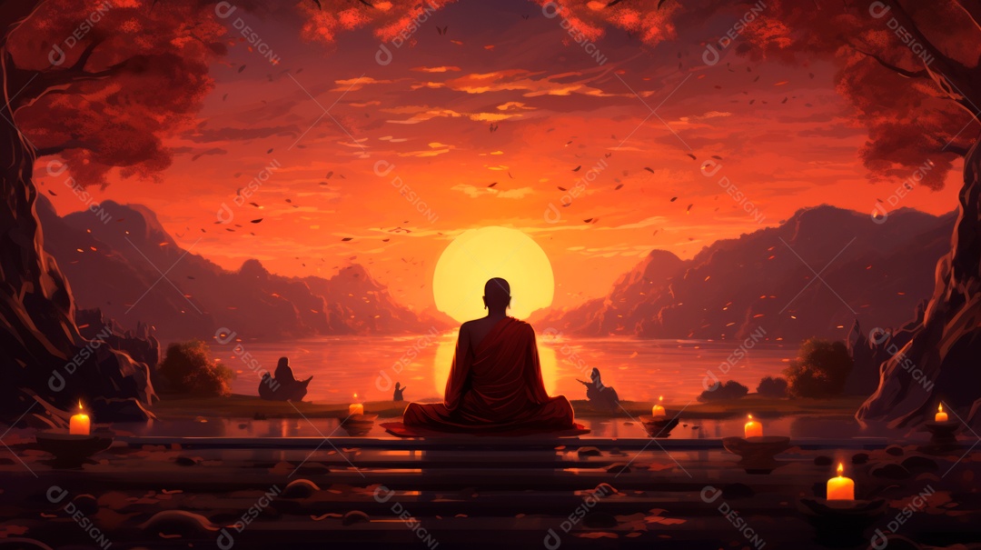 Estátua de buda sentando flutuante.